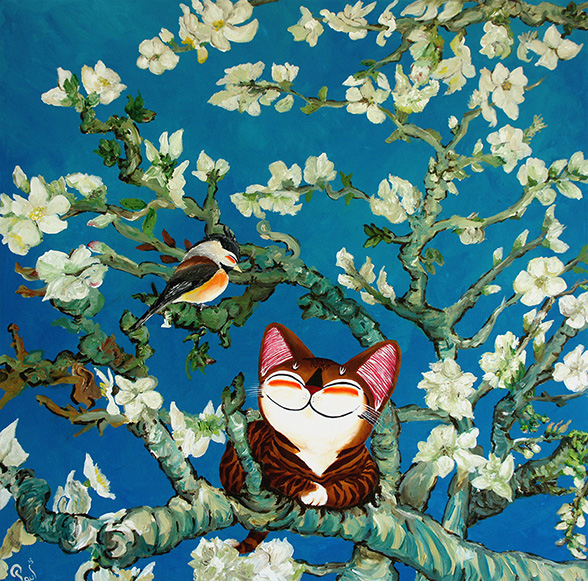 Singapore cat art, Almond Blossoms