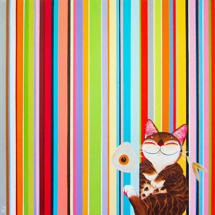 Singapore cat art, Earning Kitty's Stripes