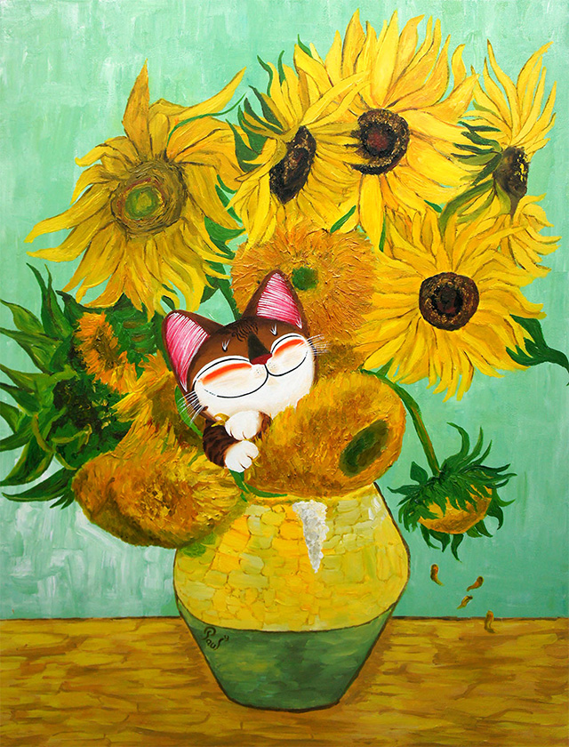 Singapore cat art, Sunflowers Surprise