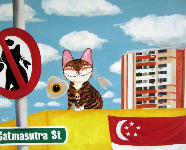 Singapore cat art, No Parking on Rooftops