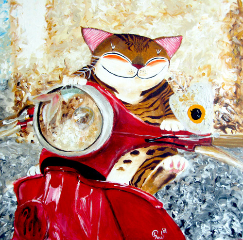 Singapore cat art, The Red Scooter